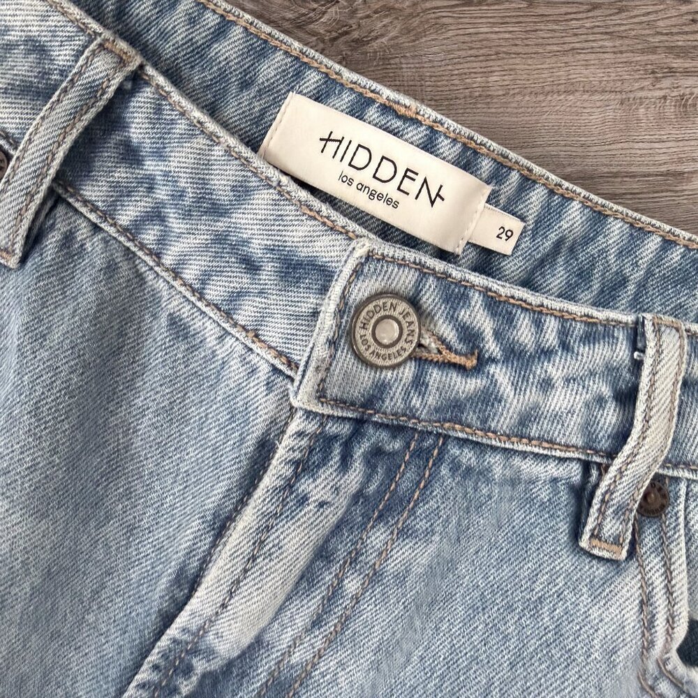 Hidden Jeans Wide Leg Cropped Light Wash High Rise 100% Cotton Raw Hem 29 - Picture 3 of 6